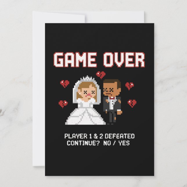 Boda Divertida de Jugadores Retro "Game Over" Arte (Reverso)