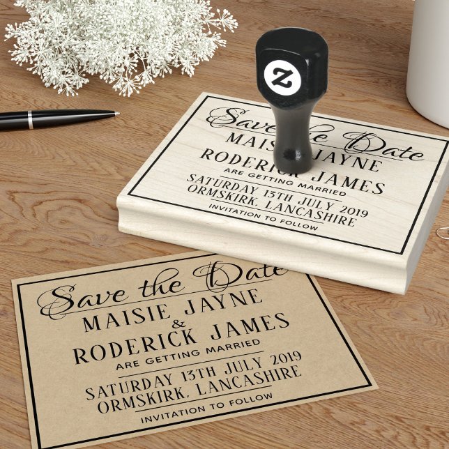 BODA DIY Enmarcado Guardar la fecha Sello de goma (Add your details to this framed Save the Date rubber stamp and get stamp happy!)