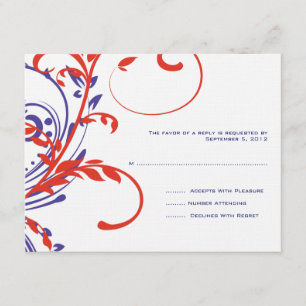 Boda doble floral roja, blanca y azul RSVP