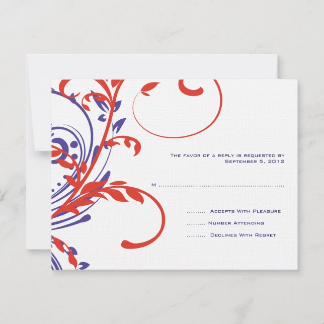Boda doble floral roja, blanca y azul RSVP (Anverso)