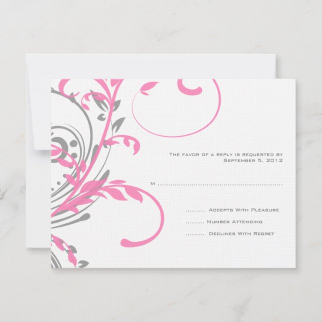 Boda doble floral rosa y gris RSVP (Anverso)