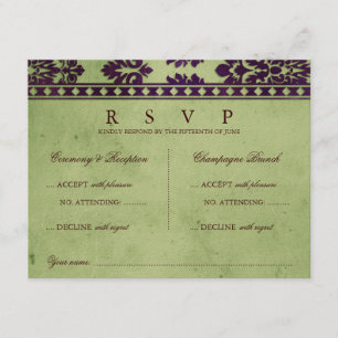 Boda doble RSVP de encaje de hueso de olive Damask