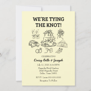 Boda Doodle Invitación en blanco y negro