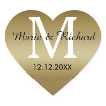 Boda dorado Monograma Sello corazón