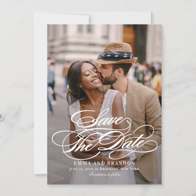 Boda Elegante De Guión Poético Guardar La Tarjeta  (Anverso)