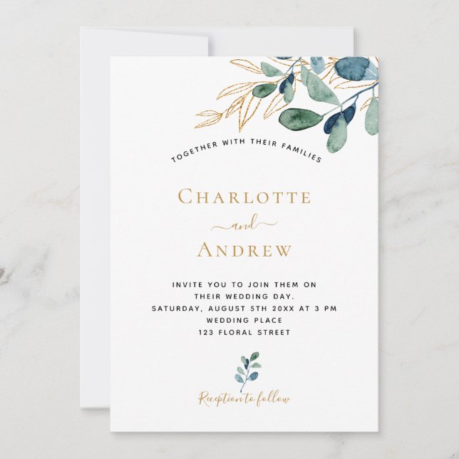 Boda elegante de oro de Eucalyptus (Anverso)