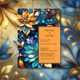 Boda elegante de vidrio azulado floral azul y dora