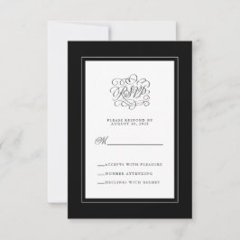 Boda elegante negro y blanco Tarjeta de respuesta 