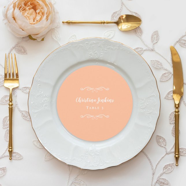 Boda Elegante Tarjeta blanca redonda de Moda de co (Wedding Elegant Black White Round Chic Place Card)