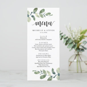 Boda Elopement Menú de cena Eucalyptus Greenery