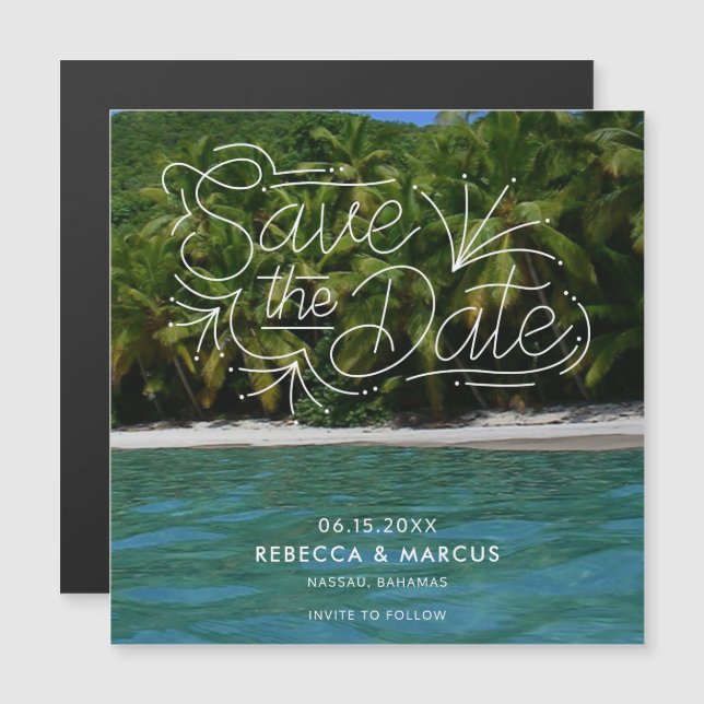 Boda en Destino de Playa Tropical Salvar la Fecha (Anverso/Reverso)