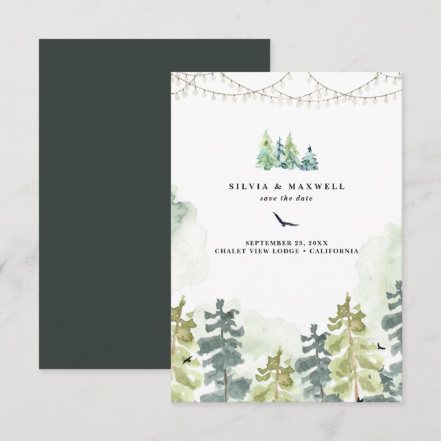 Boda en el bosque rústico, guardar la fecha (Anverso / Reverso)