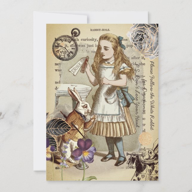 Boda en la invitación de Wonderland (Reverso)