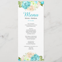 Boda en la Playa con Menú de Cena Floral Aqua Teal