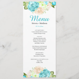 Boda en la Playa con Menú de Cena Floral Aqua Teal