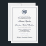 Boda en la playa de la concha de mar | Invitación<br><div class="desc">La clásica invitación a la boda blanca y naval con un antiguo ilustracion de conchas marinas. El borde es opcional. (asegúrese de previsualizar el diseño recortado para ver cómo se verá el borde al recortar). También disponible en más colores. http://www.zazzle.com/beckynimoy* com</div>