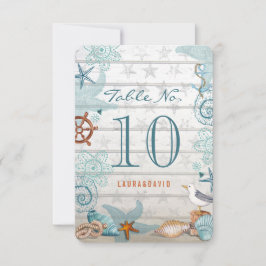 Boda en la Playa Náutica | Número de Mesa Tarjeta
