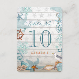 Boda en la Playa Náutica | Número de Mesa Tarjeta