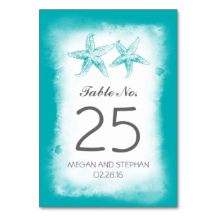 Boda en la playa Número de tarjetas de la mesa azu