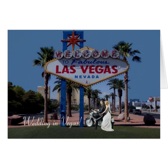 ¡boda en Las Vegas! Novia y novio con tarjeta de m (Anverso (Horizontal))