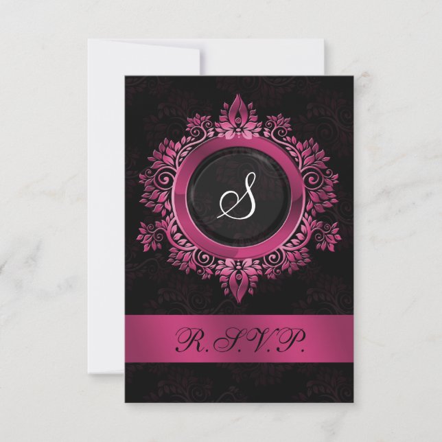 boda en monograma rosa RSVP estándar 3.5 x 5 (Anverso)