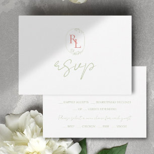 Boda en Monograma Verde y Coral suave RSVP