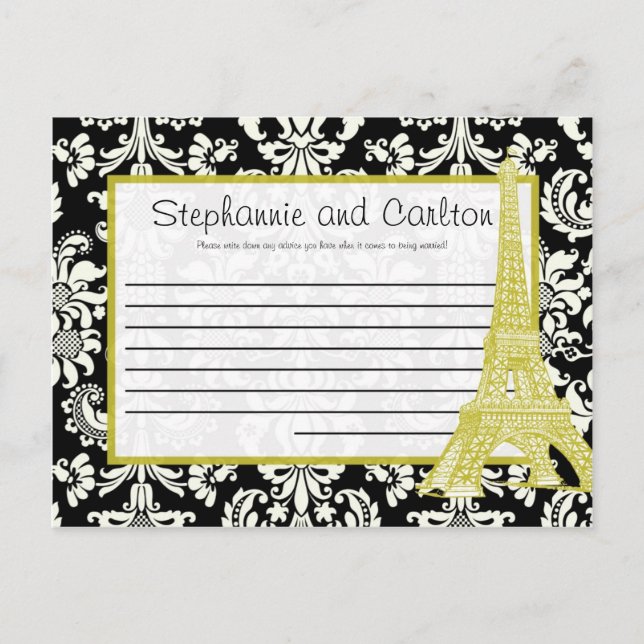 Boda en París Black Damask Tarjeta de asesoramient (Anverso)
