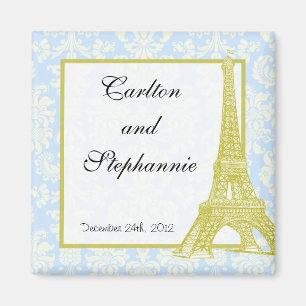 Boda en París Favor del imán Blue Damask