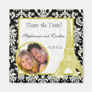 Boda en París imán de Invitación Black Damask