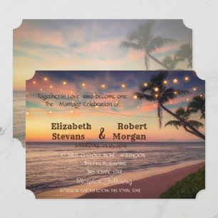 Boda en Sunset Beach, Palmeras, Luces Invitación