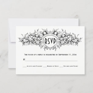 Boda escudo heráldica floral blanca y negra RSVP