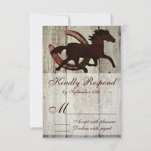 Boda estilo de país de Cowboy Horse Horseshoe RSVP (Anverso)
