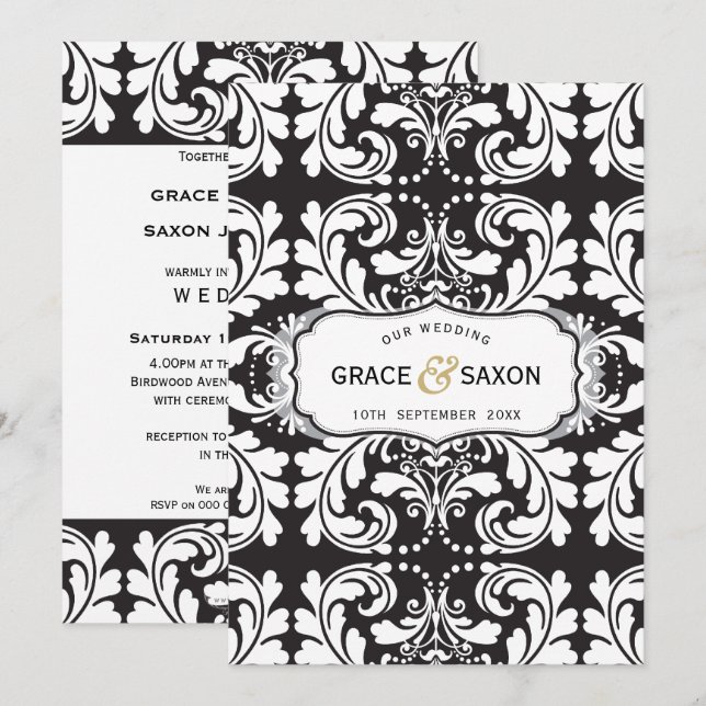 BODA estilo INVITACIÓN sabio negro y blanco (Anverso / Reverso)