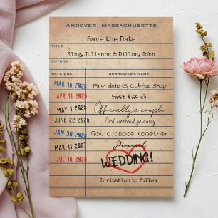 Boda estilo tarjeta de devolución de biblioteca an