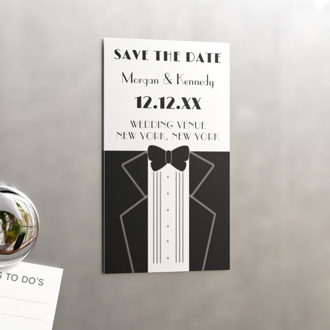 Boda estilo Tuxedo de los años 20: Salven el imán  (Perfect magnetic Save the Date for a 1920s themed wedding. Just add your details)
