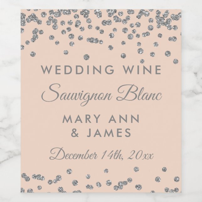 Boda Etiqueta de vino Purpurina Plata Confetti Rub (Etiqueta única)