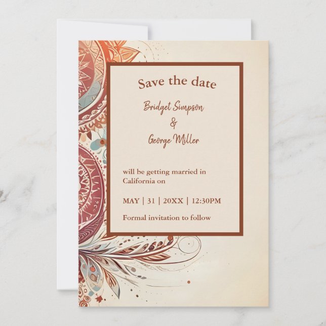 boda étnico beige salva la tarjeta de fecha (Anverso)