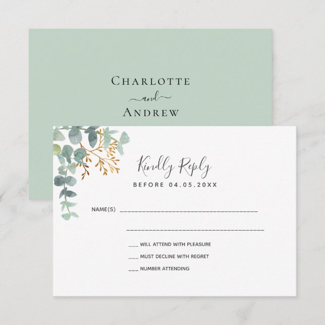 Boda eucalipto verde vegetación botánica RSVP (Anverso / Reverso)