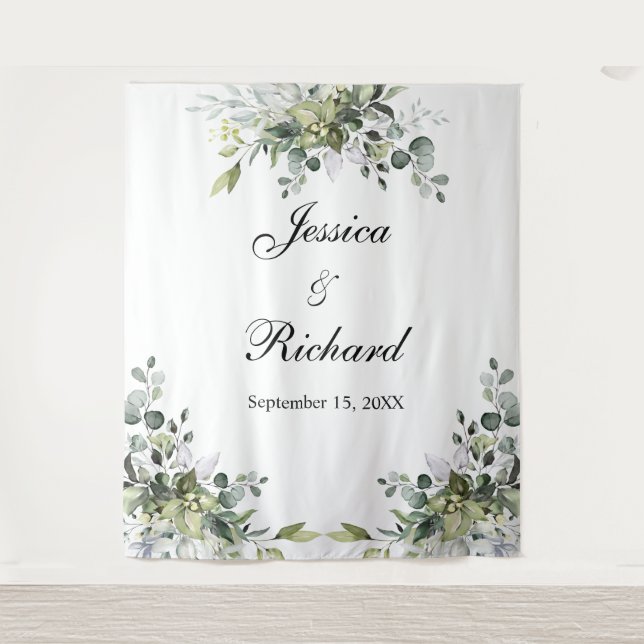 Boda Eucalyptus Foto Fondo Tapiz (Anverso)