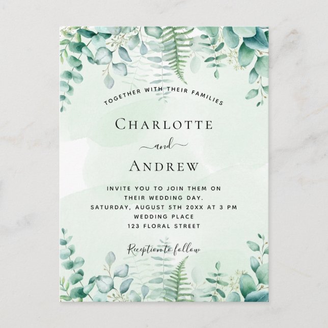 Boda eucalyptus helena invitación a los bosques (Anverso)