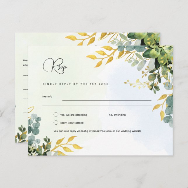 Boda Eucalyptus RSVP - Menú de vegetación acuática (Anverso / Reverso)