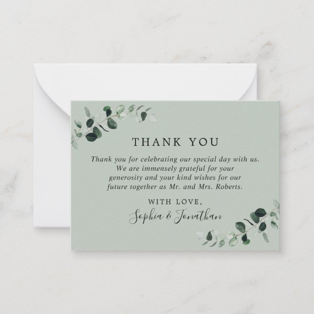 Boda Eucalyptus Sage Mini Tarjeta de agradecimient (Anverso)