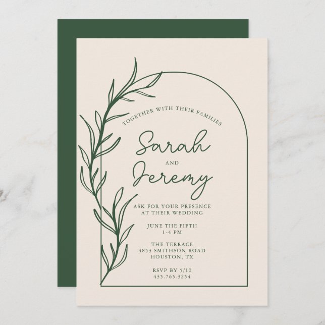 Boda Evergreen con arcos bohemios | Invitación (Anverso / Reverso)