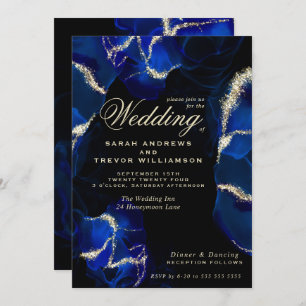 Boda   Exótica invitación real de tinta azul de al