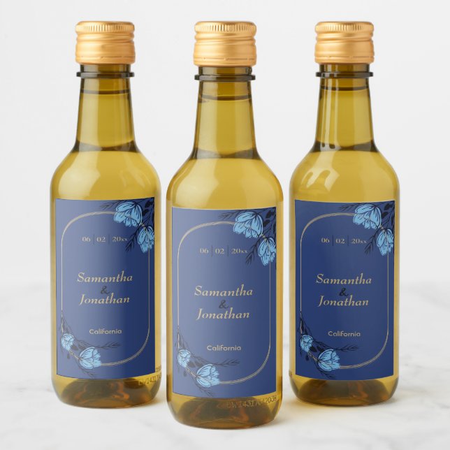 Boda Fancy Blue Flower Mini Etiqueta de vino de fr (Botellas)