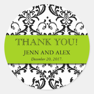Boda Favor Damask Gracias Pegatinas Green