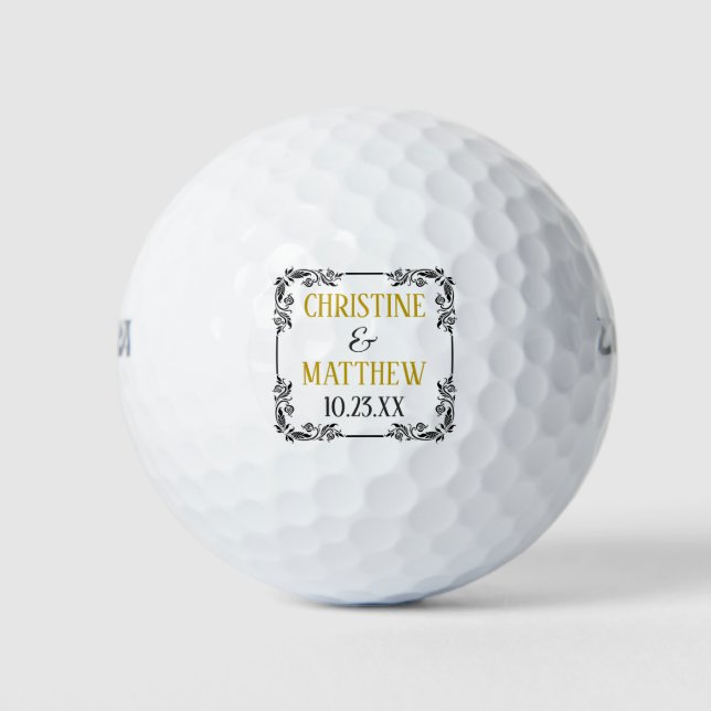 Boda Favor Elegante Bolas de Golf Black Scroll (Anverso)