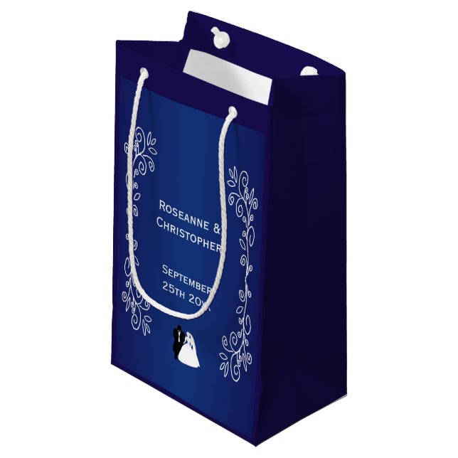 Boda Favor Pequeño Regalo Bolsa Azul Novia Groom (Angulo Anverso)