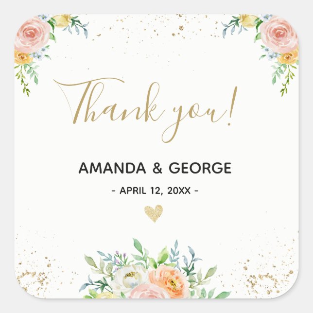 Boda favorece pegatina oro floral y rosa (Anverso)