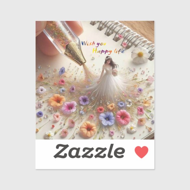 Boda feliz Pegatina de Vinyl (Hoja)